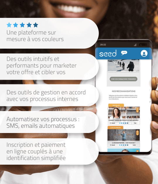 Une plateforme sur mesure à vos couleurs; Des outils intuitifs et performants pour marketer votre offre et cibler vos publics; Des outils de gestion en accord avec vos processus internes; Automatisez vos processus SMS, emails; Inscirption et paiement en ligne